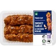Woolworths 6 Pack Thick Cut Smokey Garlic Chicken Kebabs