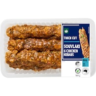 Woolworths 6 Pack Thick Cut Souvlaki Chicken Kebabs