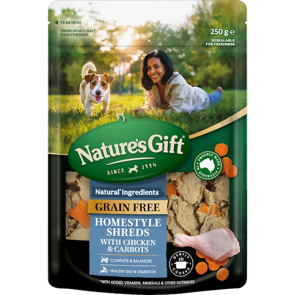Nature's Gift Chilled Dog Food Grain Free Homestyle Shreds Chicken 250g