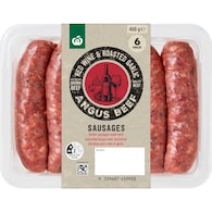 Woolworths 6 Pack Red Wine & Garlic Angus Beef Sausages