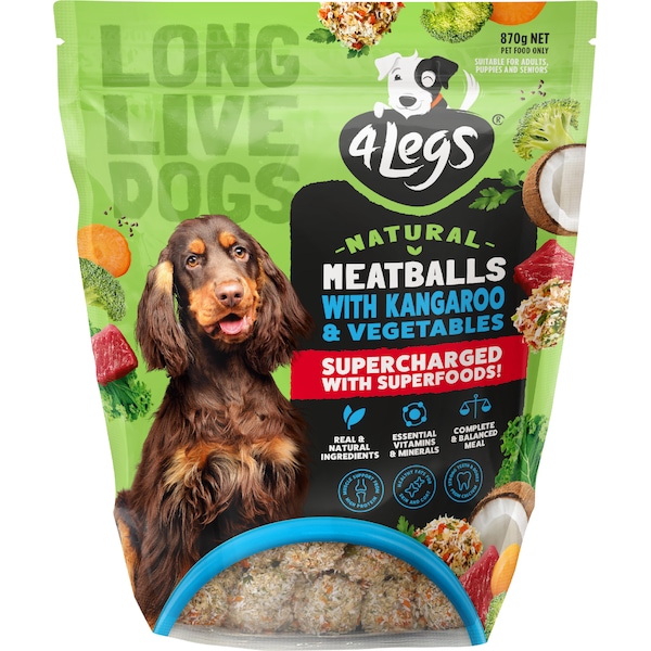 4 Legs Chilled Dog Food Natural Meatballs Kangaroo Vegetables 870g