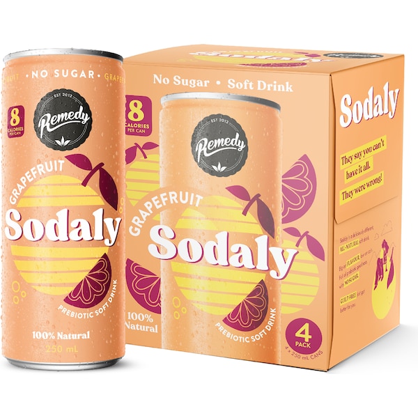 Remedy Sodaly Grapefruit Prebiotic Soft Drink Cans 250mL x 4 pack
