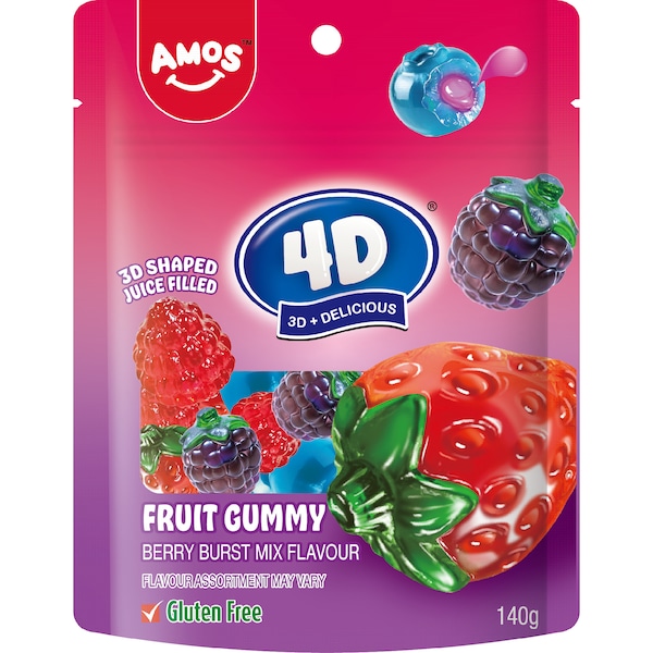Amos 4D Fruit Gummy Berry Bursts 140g