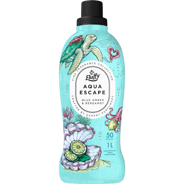 Fluffy Aqua Escape Fabric Softener Blue Amber & Bergamot 1L
