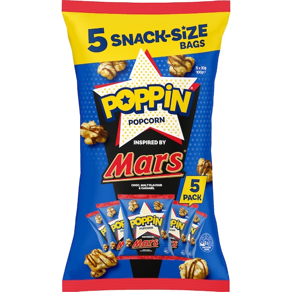 Poppin Ready To Eat Popcorn Mars Mini Bags 5 pack