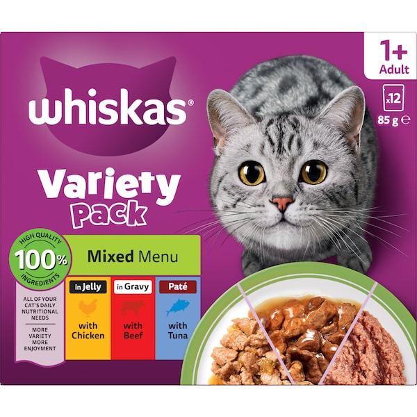 Whiskas Variety Mixed Wet Adult 1+ Cat Food 85g x 12 pack