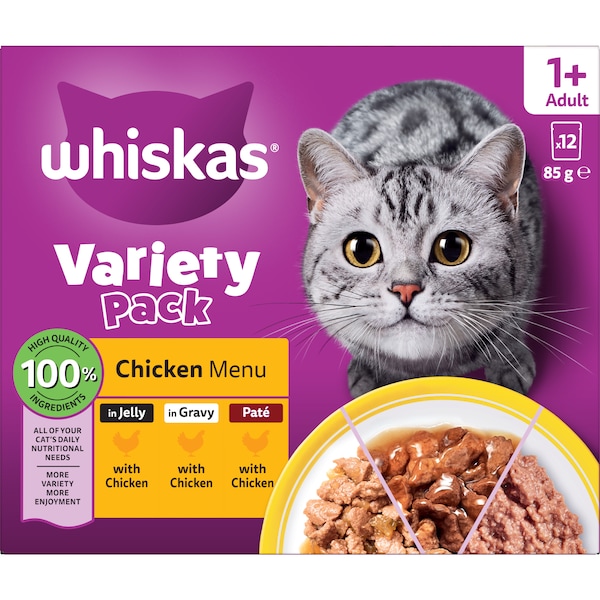 Whiskas Variety Chicken Menu Adult 1+ Wet Cat Food 85g x 12 pack