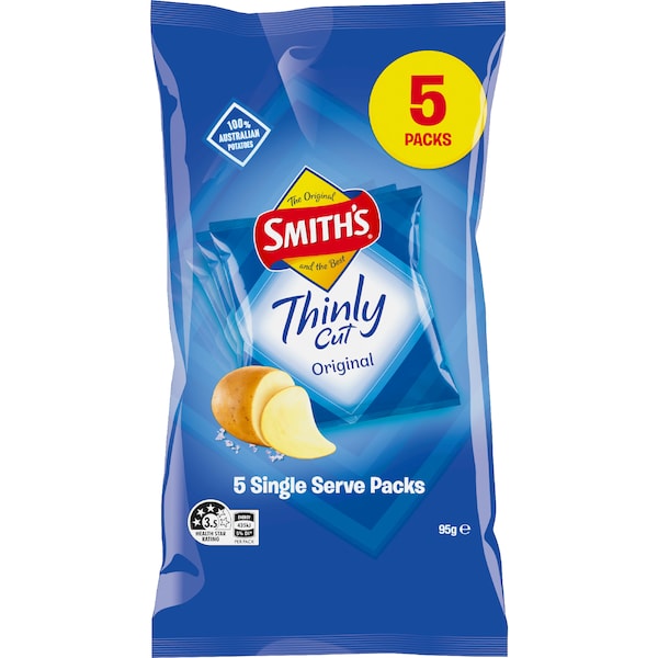 Smith's Thinly Cut Potato Chips Original 95g 5 pack