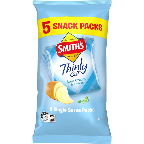 Smith's Thinly Cut Potato Chips Sour Cream & Onion 95g 5 pack