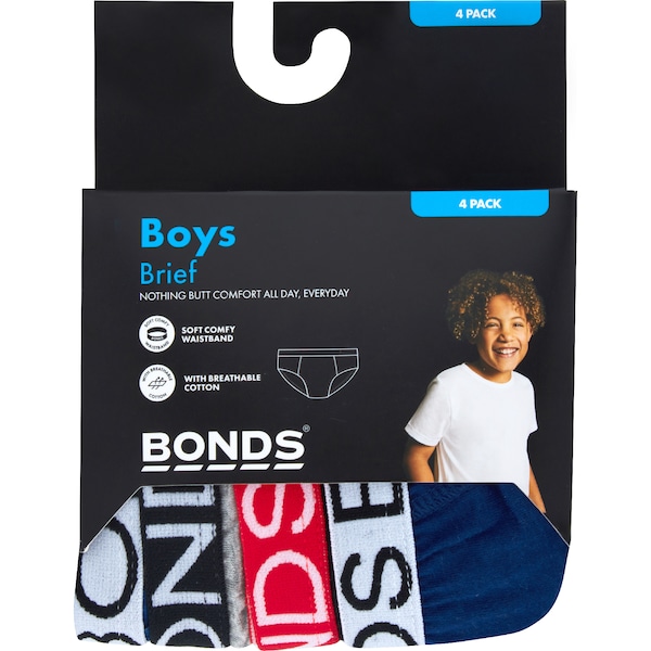 Bonds Boys Briefs Size 4-8 4 pack