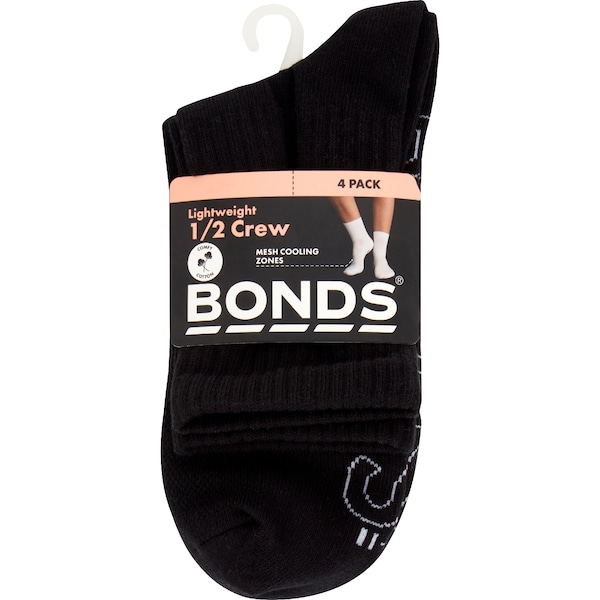Bonds Ladies Light Half Crew Socks Size 3-8 Assorted 2 pack