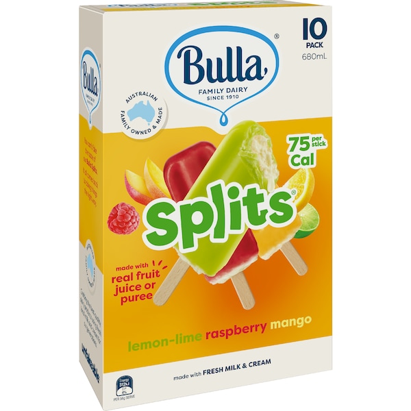 Bulla Splits Lemon Raspberry & Mango Sticks 680mL 10 pack