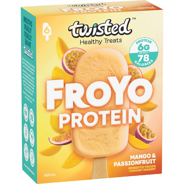 Twisted Healthy Treats Froyo Protein Dessert Sticks Mango & Passionfruit 480mL 6 pack