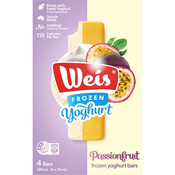 Weis Frozen Yogurt Ice Cream Bars Passionfruit 280mL 4 pack