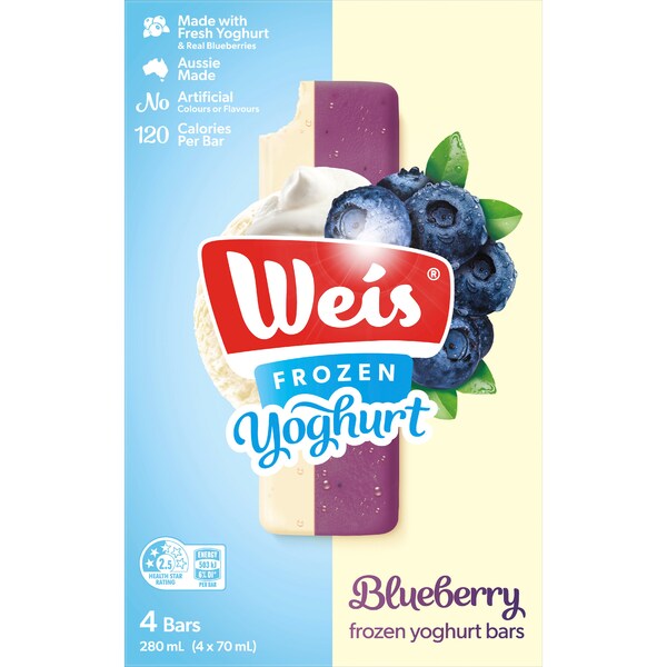 Weis Frozen Yogurt Ice Cream Bars Blueberry 280mL 4 pack