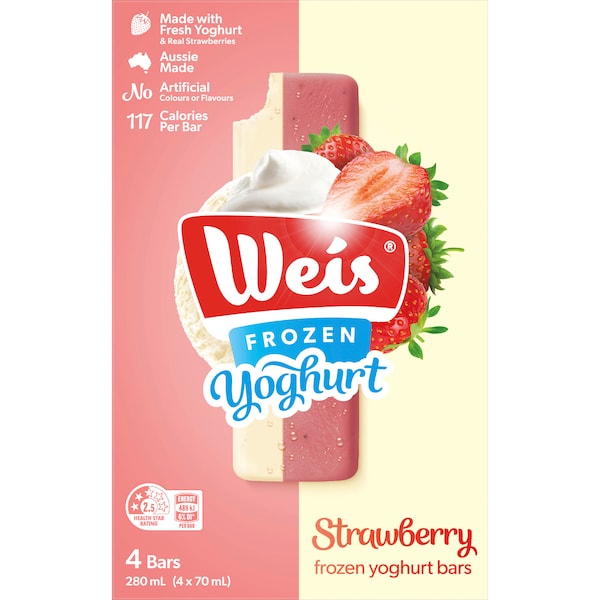 Weis Frozen Yogurt Ice Cream Bars Strawberry 280mL 4 pack