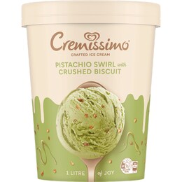 Cremissimo Crafted Ice Cream Pistachio Swirl With Biscuit Tub 1L – Woolworths