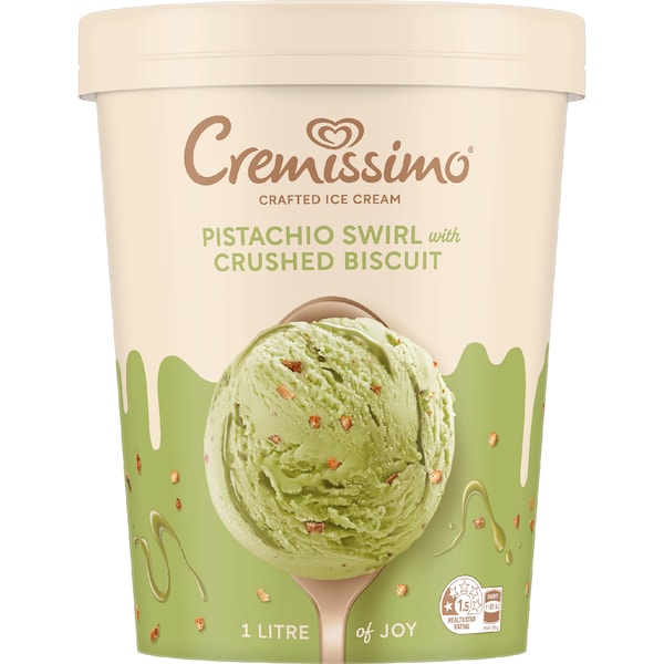 Cremissimo Crafted Ice Cream Pistachio Swirl With Biscuit Tub 1L