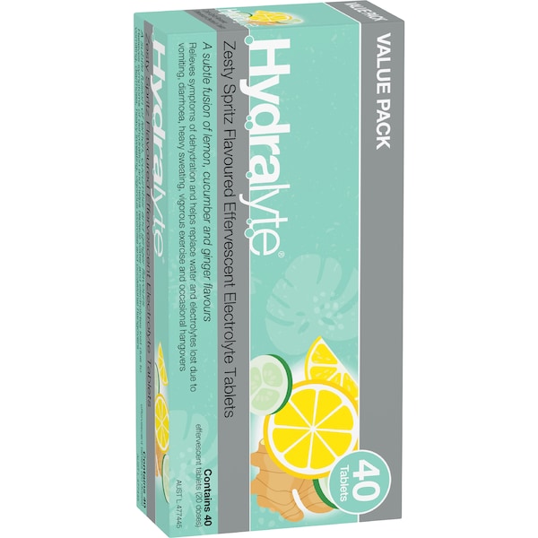 Hydralyte Effervescent Electrolyte Tablets Zesty Spritz 40 pack