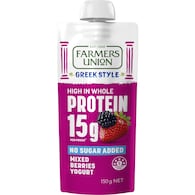 Farmers Union Greek Style High Protein Yoghurt Pouch Mixed Berries