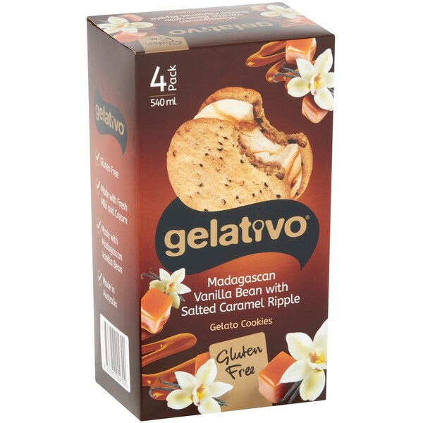 Gelativo Madagascan Vanilla With Salted Caramel Ripple Gelato Cookies 4 Pack