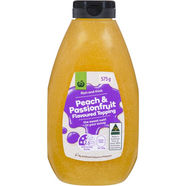 Woolworths Peach & Passionfruit Flavoured Topping 585g