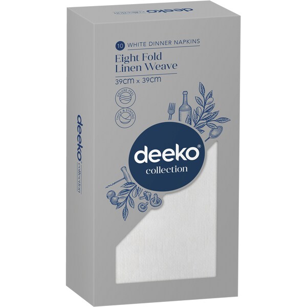 Deeko White Dinner Napkins 39cm x 39cm 10 Pack
