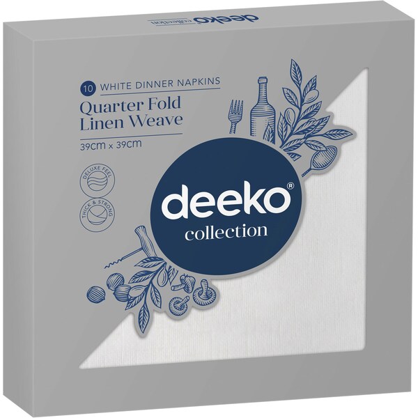 Deeko White Dinner Napkins 39cm x 39cm 10 Pack