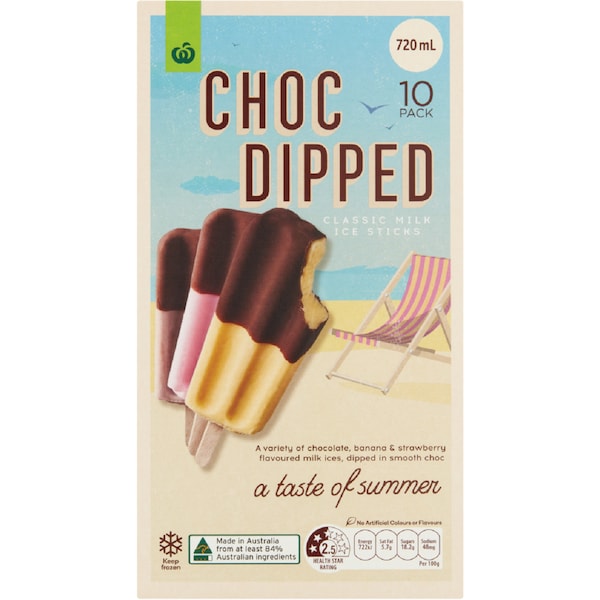 Woolworths Choc Dipped Milk Ice Variety Pack 10 Pack