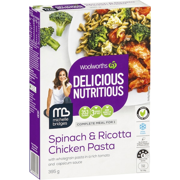 Woolworths Delicious Nutritious Spinach & Ricotta Chicken Pasta 395g
