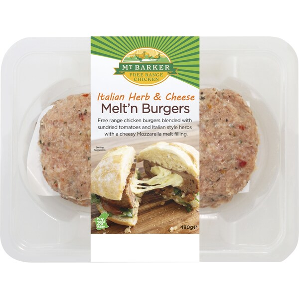 Mt Barker Italian Herb & Cheese Melt'n Burgers 480g