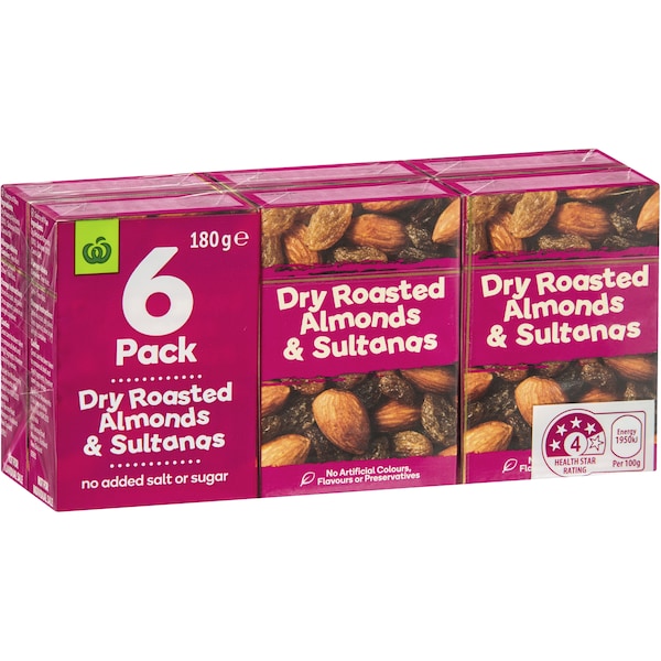 Woolworths Almonds & Sultanas Dry Roasted 30g x 6 pack