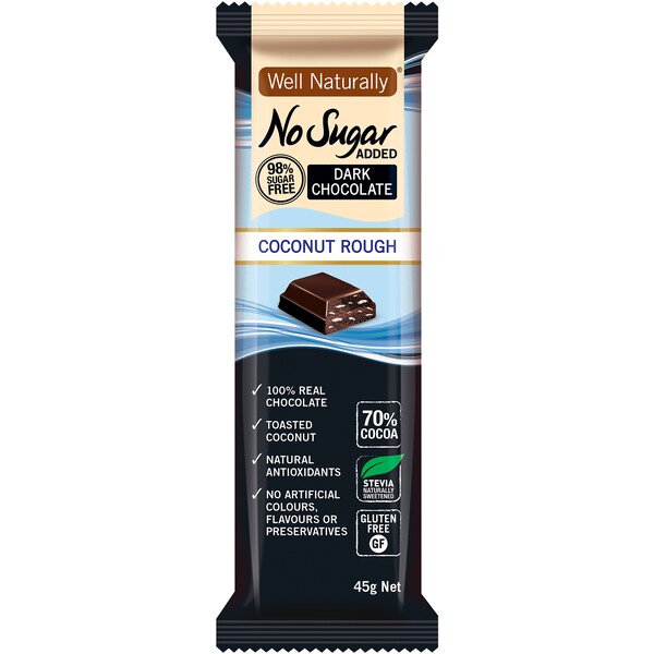 Well Naturally No Sugar Added Chocolate Coconut 45g