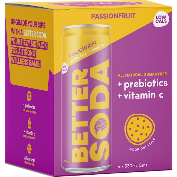 Nexba Better Soda Passionfruit 330mL x 4 pack