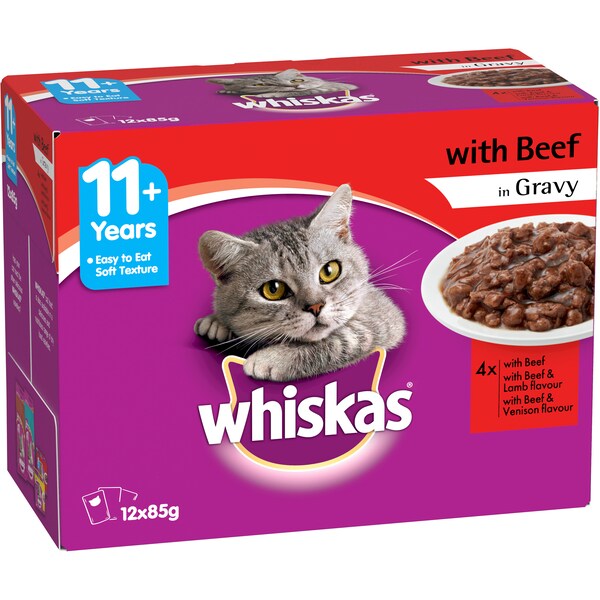 Whiskas Favourites Super Senior 11+ Years Beef Wet Cat Food Pouch 85g x12