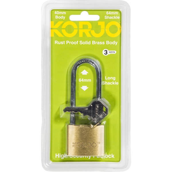 Korjo Rust Proof Solid Brass Padlock 40mm Each