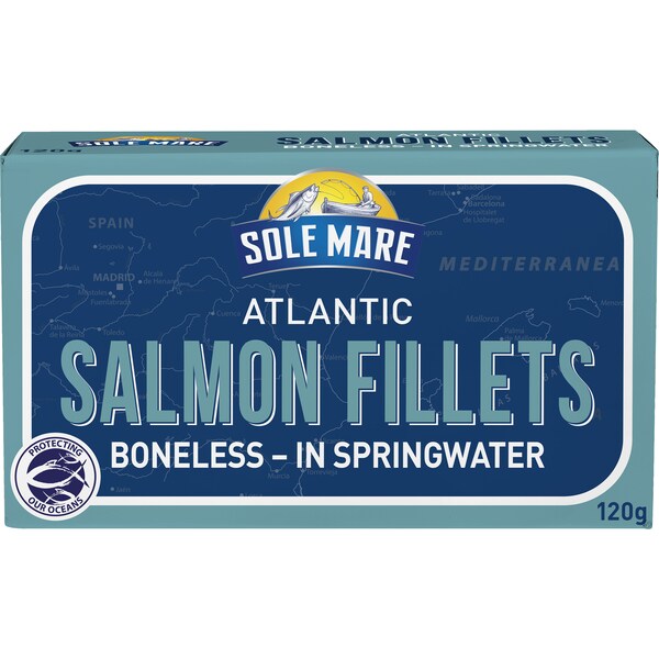 Sole Mare Atlantic Boneless Salmon Fillets In Spring Water 120g