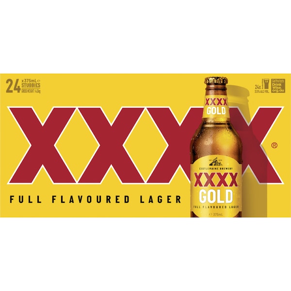 XXXX Gold Mid Strength Lager Bottles 375mL x 24 case