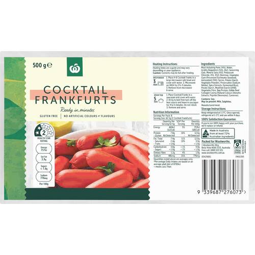 Woolworths Cocktail Frankfurts 500g bunch