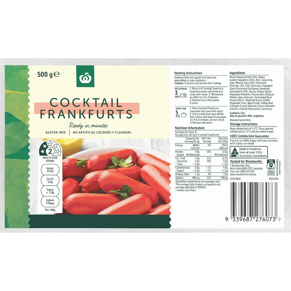 Woolworths Cocktail Frankfurts 500g bunch