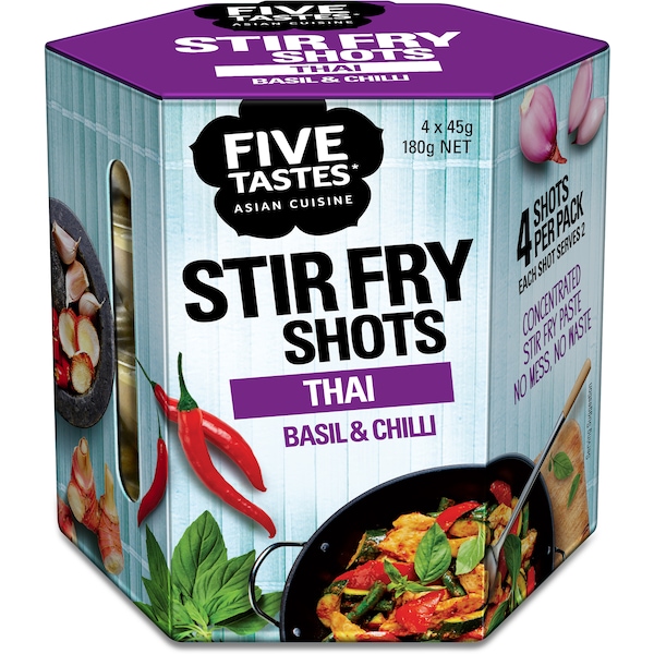 Five Tastes Stir Fry Shots Thai Basil & Chilli 4x45g