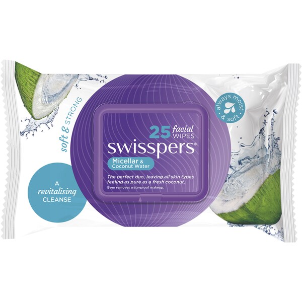 Swisspers Micellar & Coconut Water Wipes 25 pack