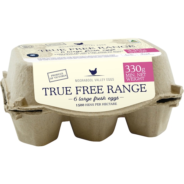 Moorabool Valley 6 Extra Large Free Range Eggs 330g