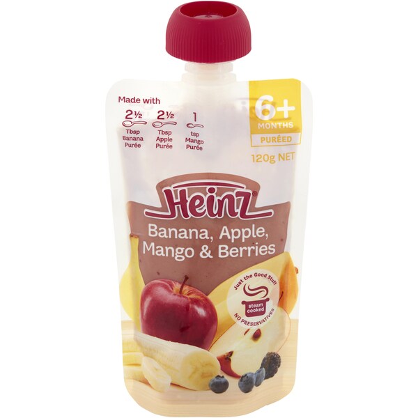 Heinz Banana, Apple, Mango & Berries Baby Food Pouch 6+ Months 120g