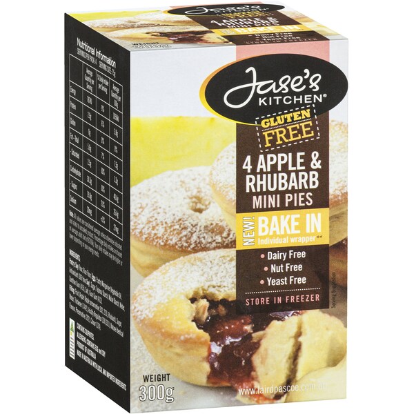 Jase's Kitchen Gluten Free Mini Apple Rhubarb Pies 300g