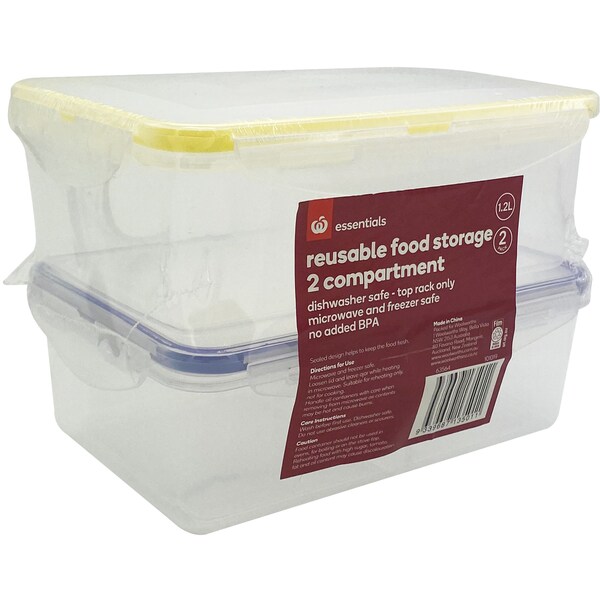 Essentials Reusable 3 Compartment Containers 2 Pack