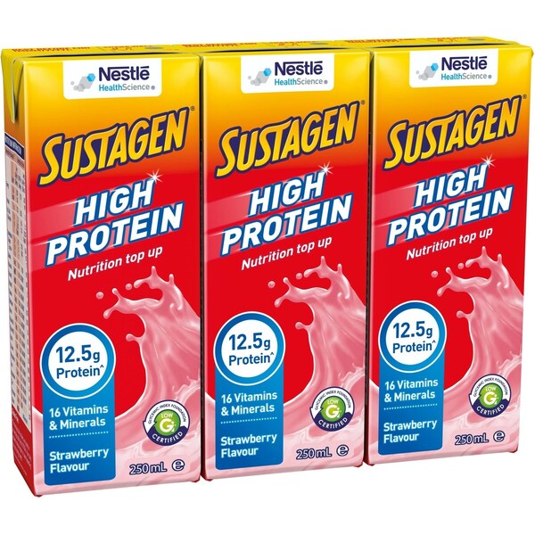 Sustagen High Protein Nutrition Top-Up Strawberry Ready To Drink 250mL x 3 pack