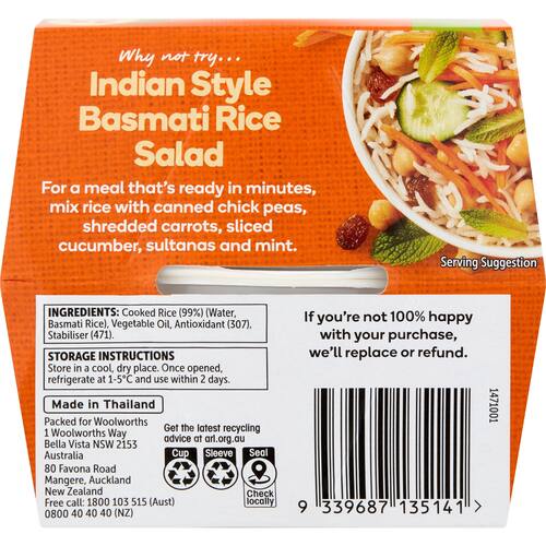 Woolworths Basmati Rice Microwave Cup 2 x125g bunch