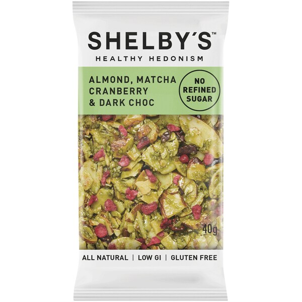 Shelby's Almond Matcha Cranberry & Dark Chocolate Bar 40g