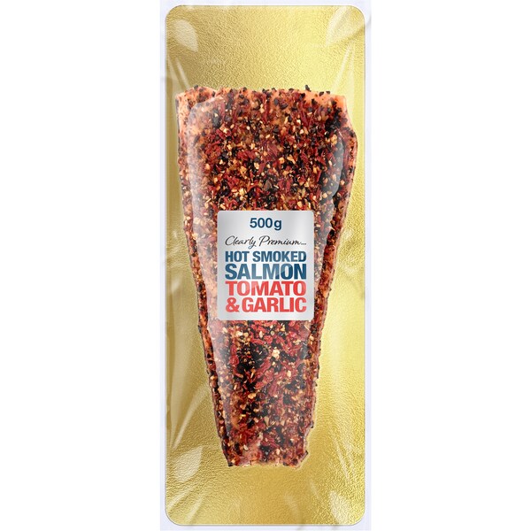 Clearly Premium Hot Smoked Salmon Tomato & Garlic 500g